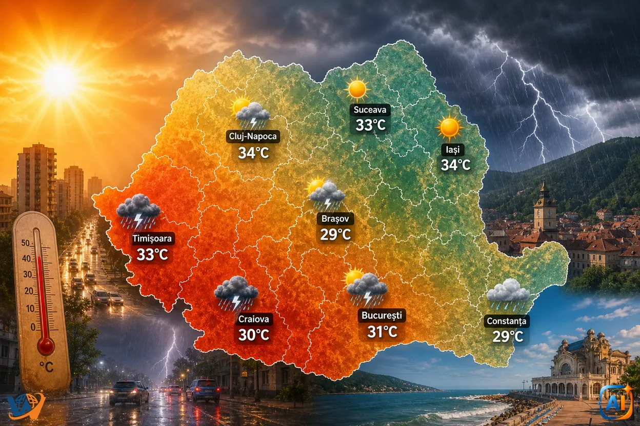 AI Pulse Meteo: caniculă și furtuni pe 1 iulie