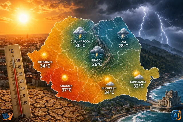 WoW Pulse Meteo: Caniculă și furtuni lovesc România azi