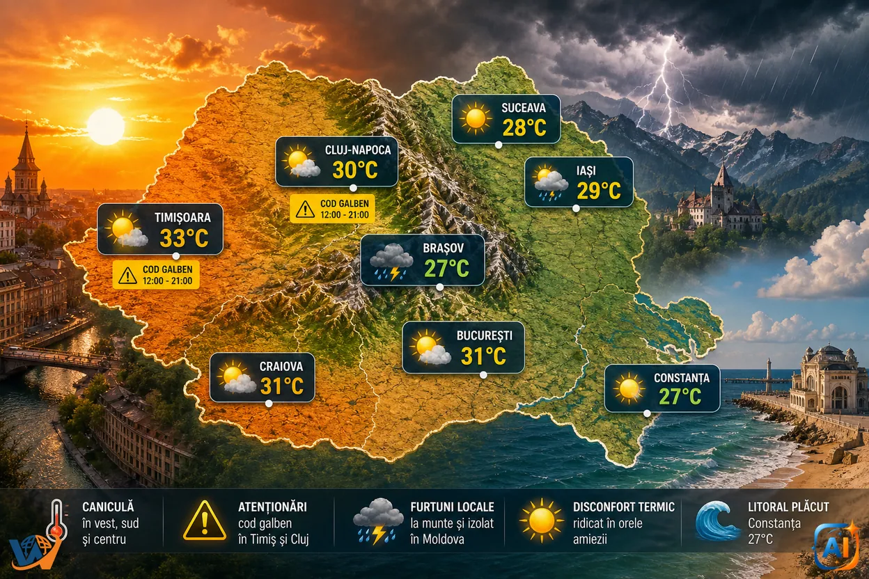AI Pulse Meteo: Caniculă și furtuni locale astăzi