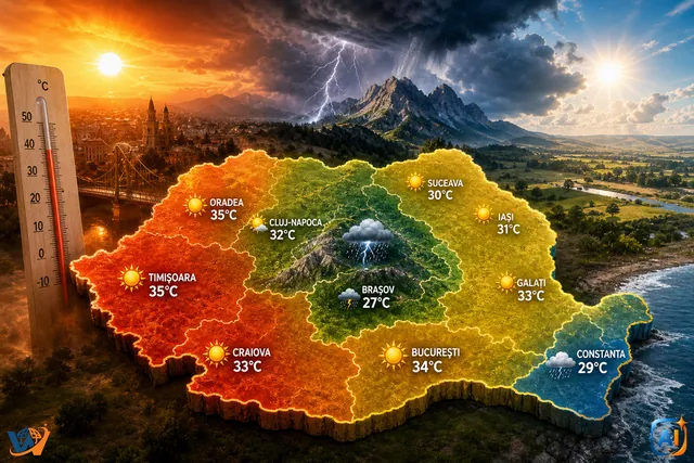 WoW Pulse Meteo: Caniculă și furtuni vineri în România