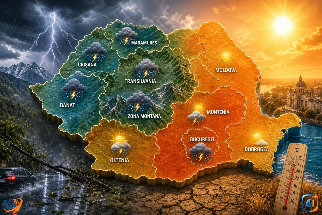 AI Pulse Meteo: furtuni și căldură joi 2 Iunie 2026