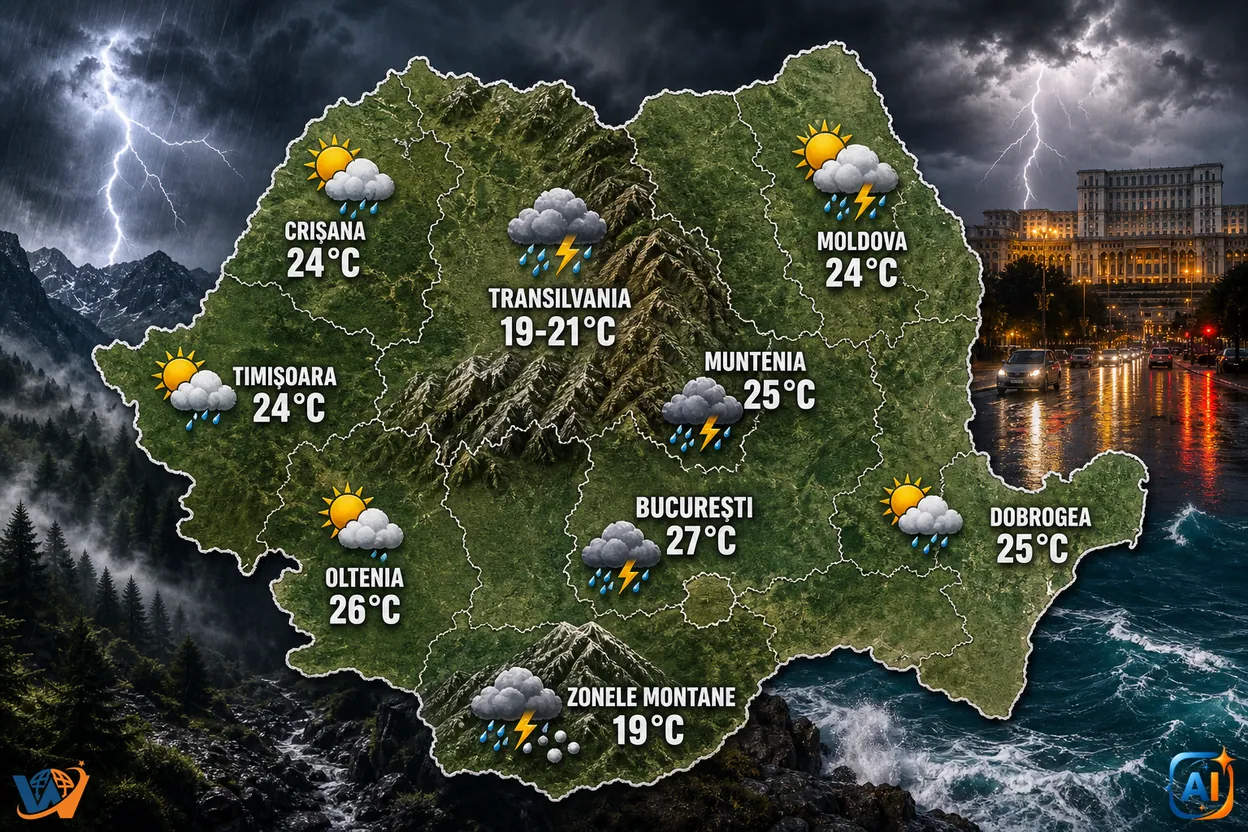 WoW Pulse Meteo: Ploi și furtuni în România, azi 24 Iulie 2026