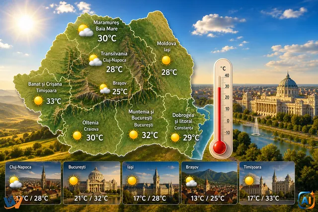 WoW Pulse Meteo: Soare și până la 33°C duminică