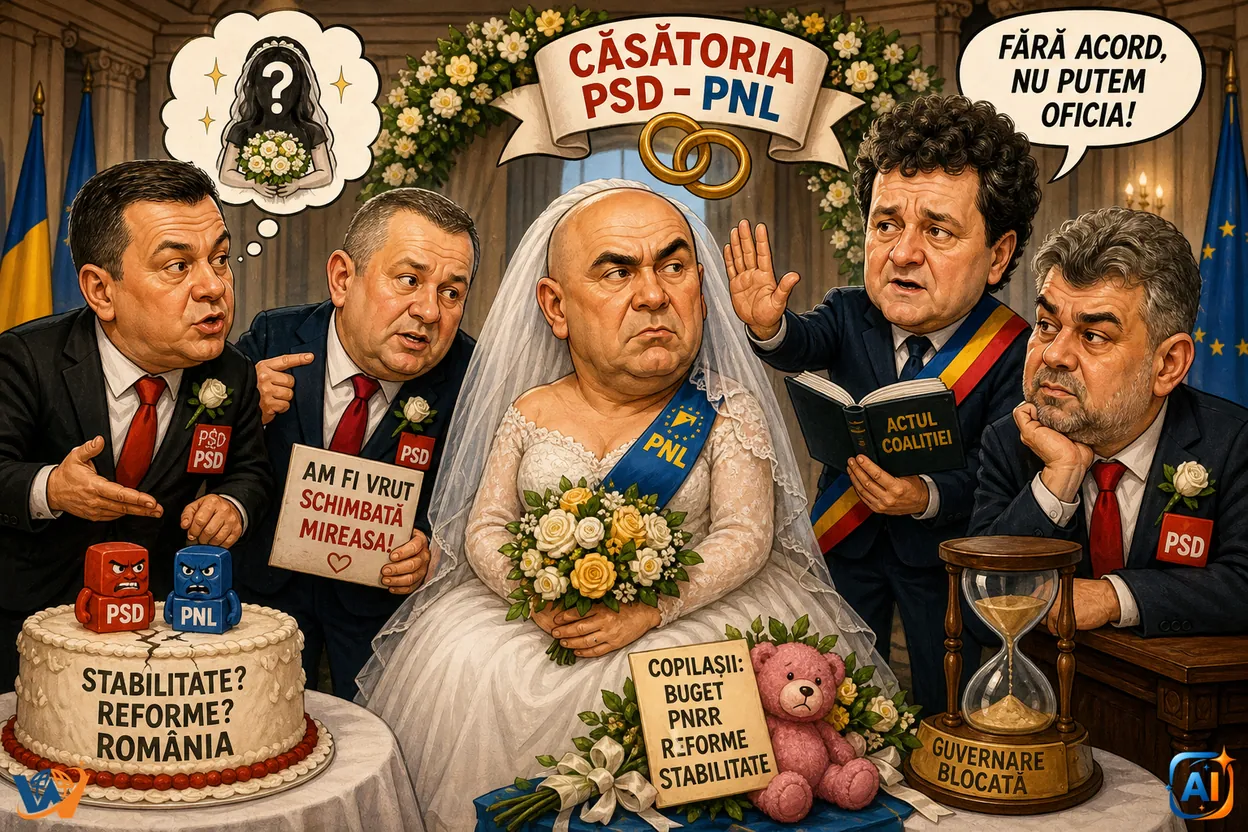 AI Pulse Satirǎ: „Căsătoria” PSD-PNL, blocată de Bolojan