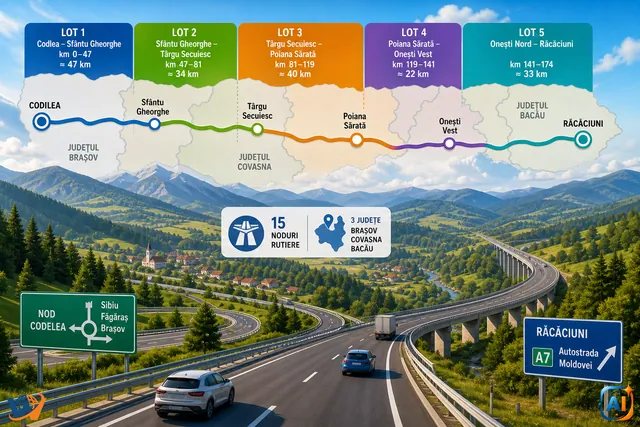 Autostrada A13 Brașov–Bacău prinde formă: cinci loturi și 15 noduri