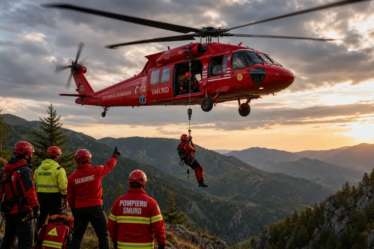 Exercițiu cu elicopter Black Hawk în zona montană a Clujului