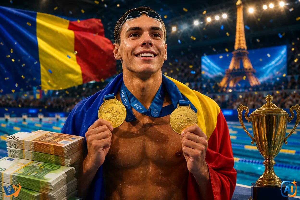Câți bani poate primi David Popovici după dubla de aur de la Paris