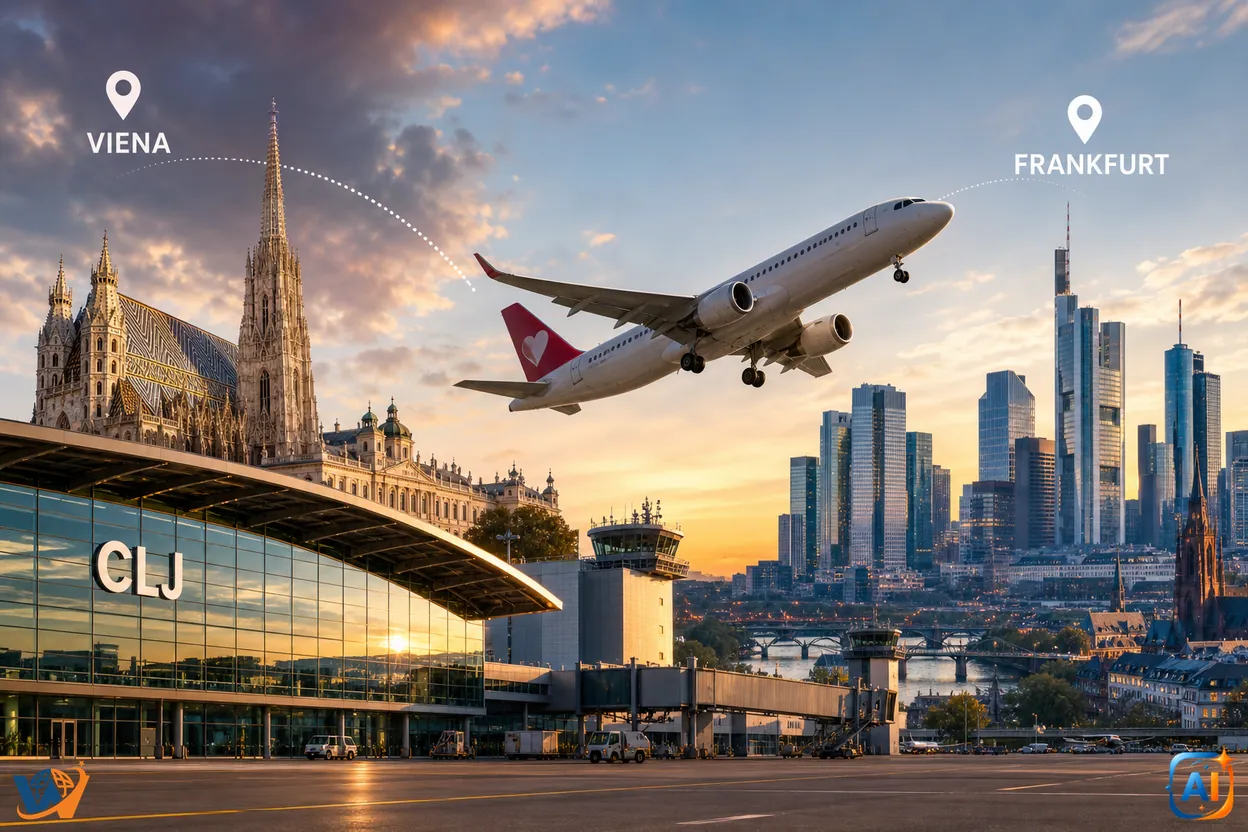 Clujul intră pe harta marilor hub-uri europene. Două zboruri directe noi spre Viena și Frankfurt