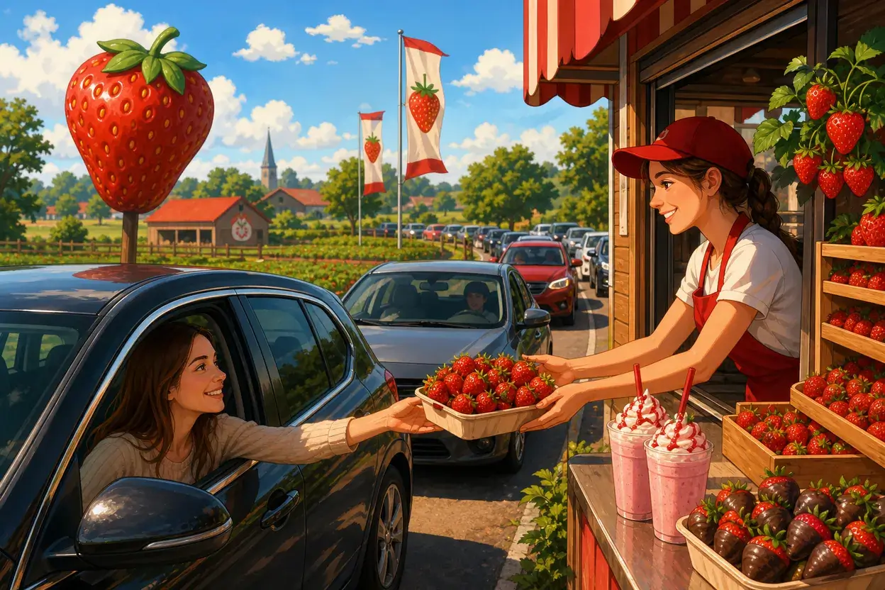 Cozi uriașe la drive-in-ul cu căpșuni