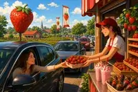 Cozi uriașe la drive-in-ul cu căpșuni