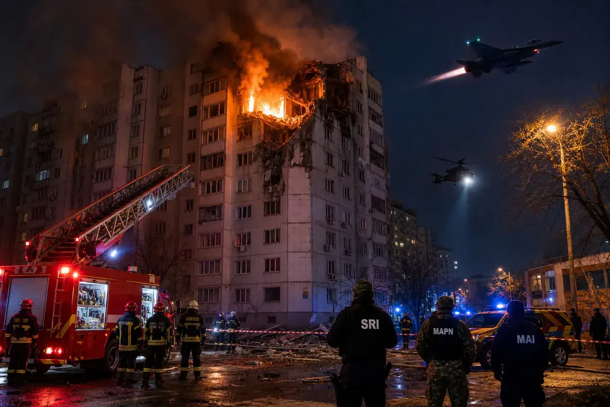 Breaking News: Dronă rusească prăbușită pe un bloc din Galați. Explozie, incendiu și intervenție SRI