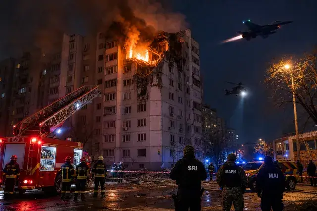 Breaking News: Dronă rusească prăbușită pe un bloc din Galați. Explozie, incendiu și intervenție SRI