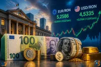 Euro rămâne la 5,2586 lei. Dolarul urcă