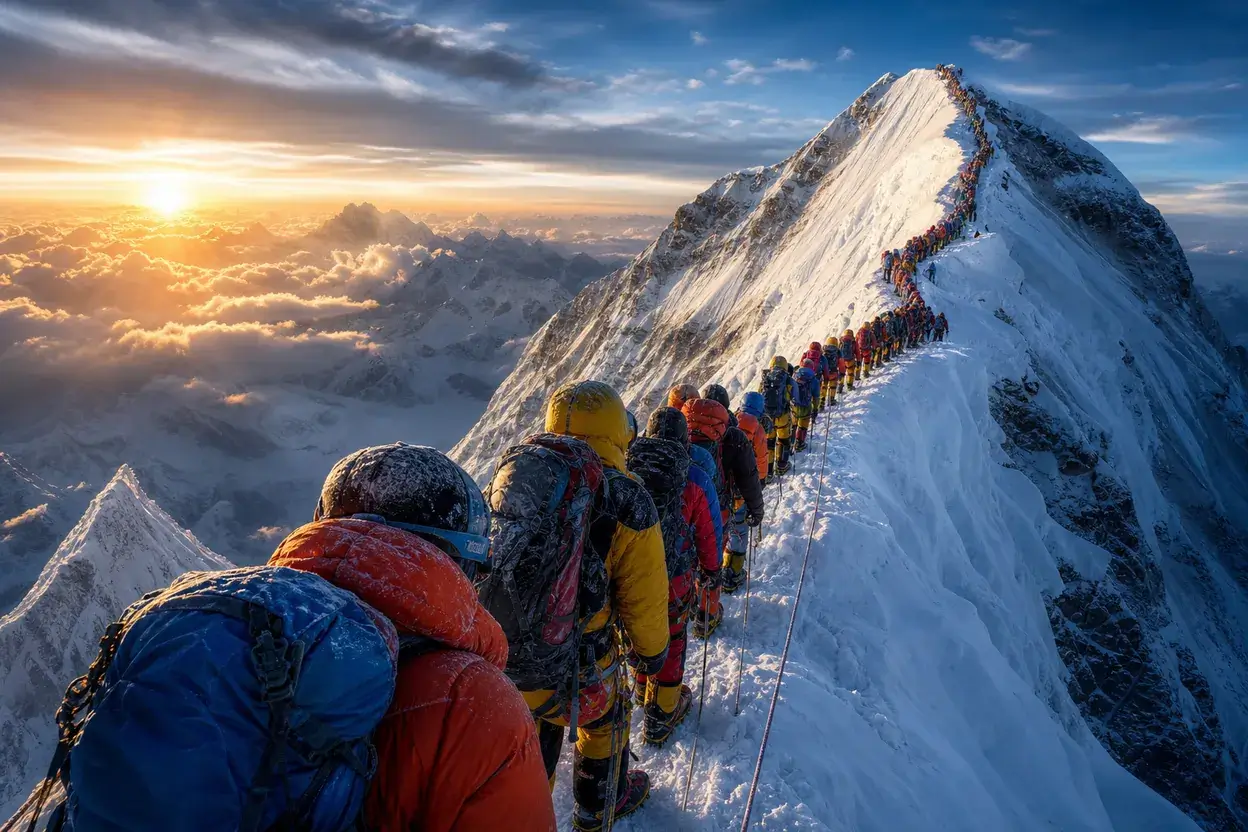 Record pe Everest: peste 270 de alpiniști au ajuns pe vârf într-o singură zi