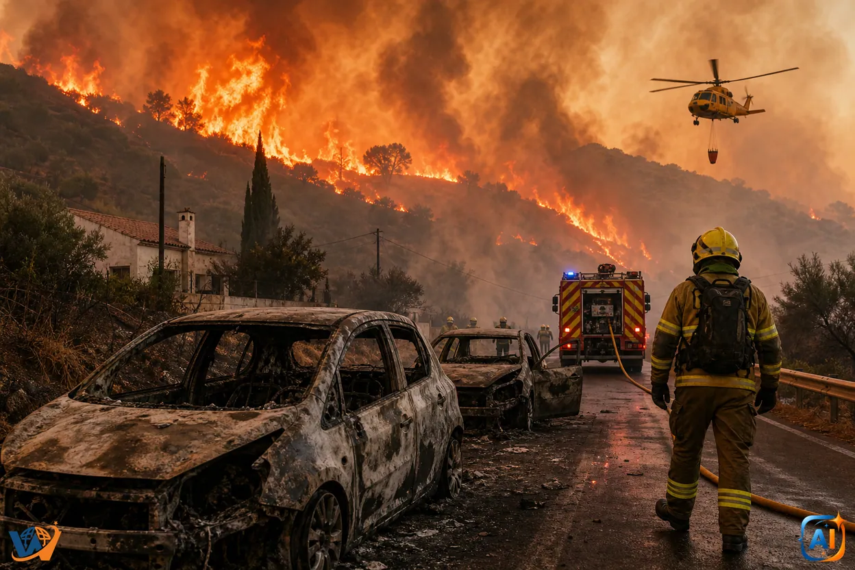 Incendiu devastator în Spania: cel puțin 12 morți, victime găsite carbonizate în mașini