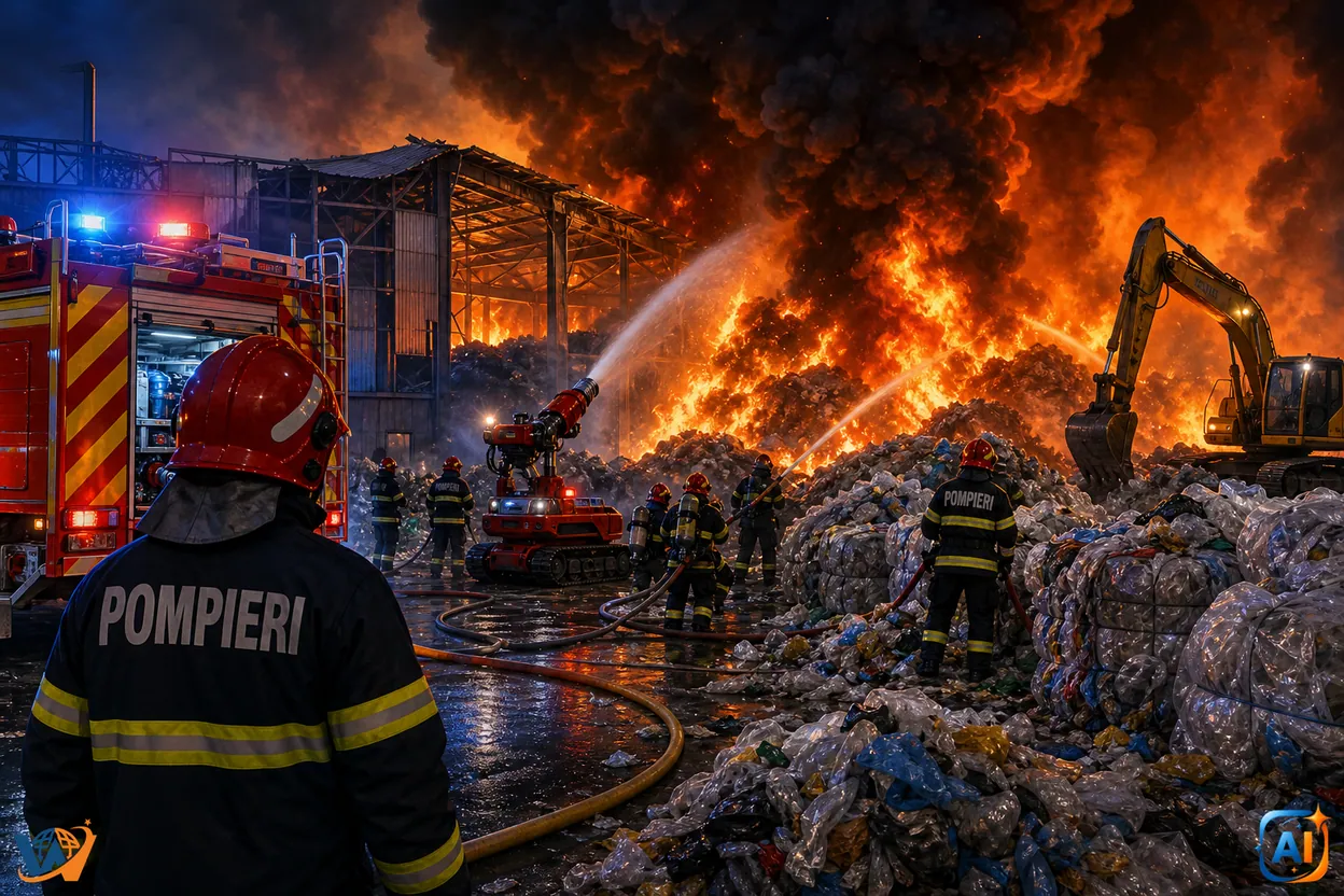 Incendiu uriaș la un depozit: suspiciune de foc intenționat