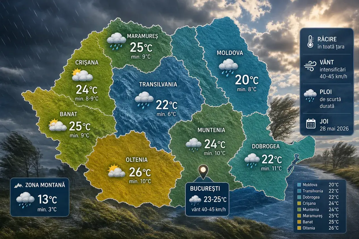 Pulse Meteo: Vremea pe 28 mai: răcire și vânt
