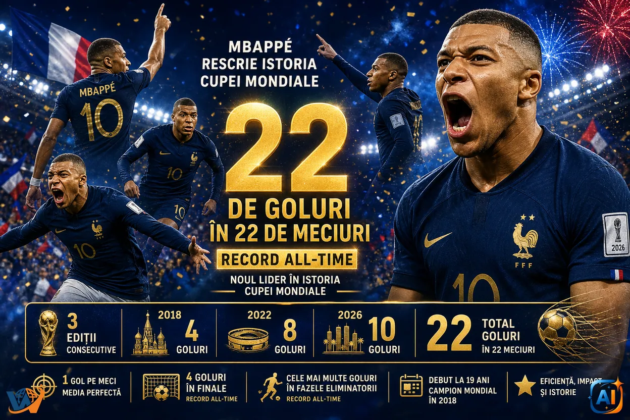 Mbappé rescrie istoria Mondialului: 22 de goluri în 22 de meciuri