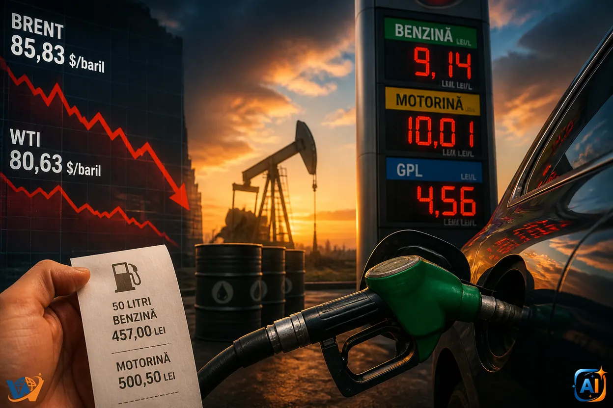 Petrolul scade puternic, carburanții rămân scumpi în România