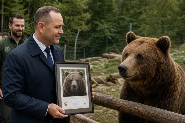 Președintele Poloniei a adoptat simbolic un urs din România, pe Batyr
