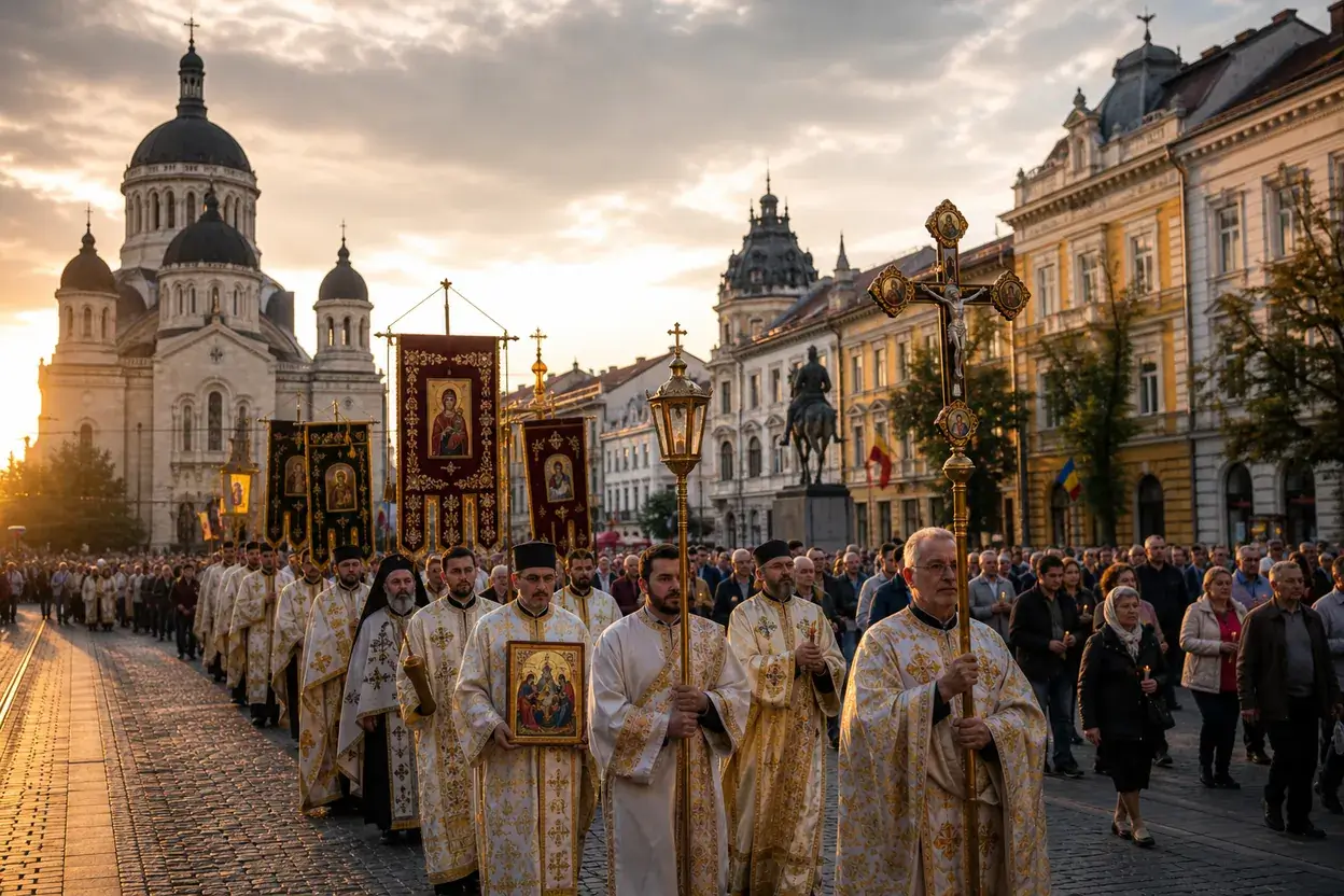 Procesiune de Rusalii în centrul Clujului