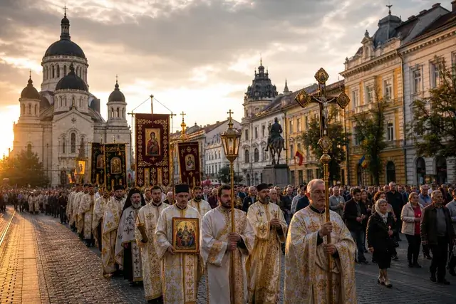 Procesiune de Rusalii în centrul Clujului