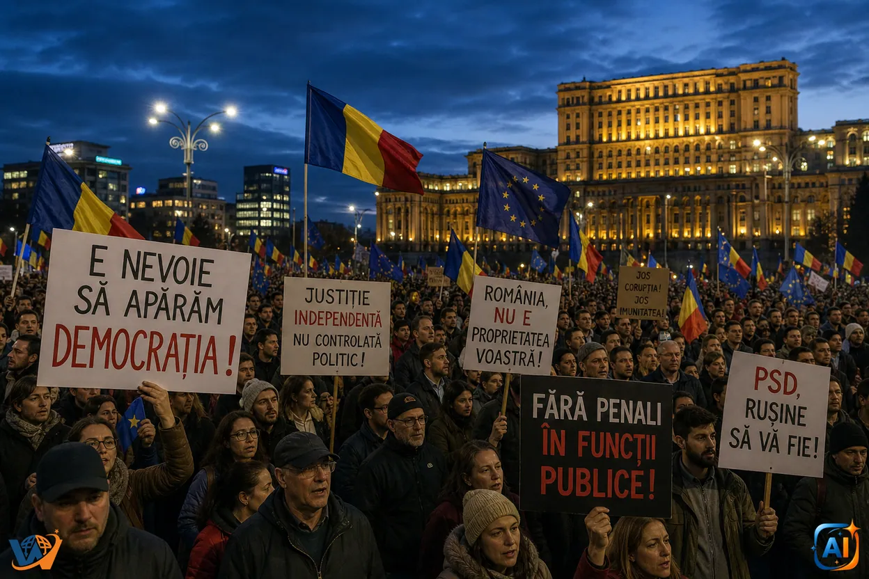 Protest în Piața Victoriei - Sute de oameni au ieșit în stradă sub sloganul „E nevoie să apărăm democrația”