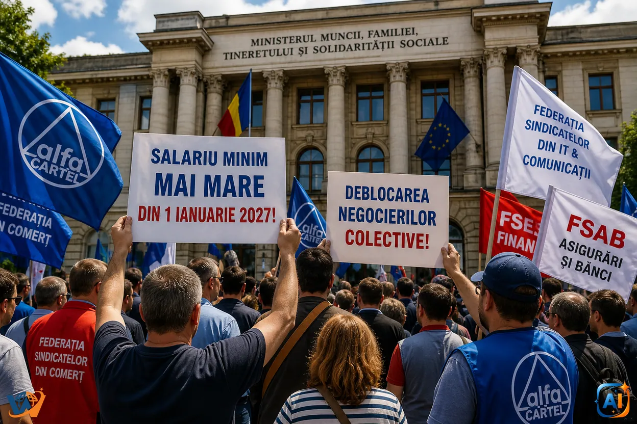 Salariul minim aprinde strada: protest la Ministerul Muncii