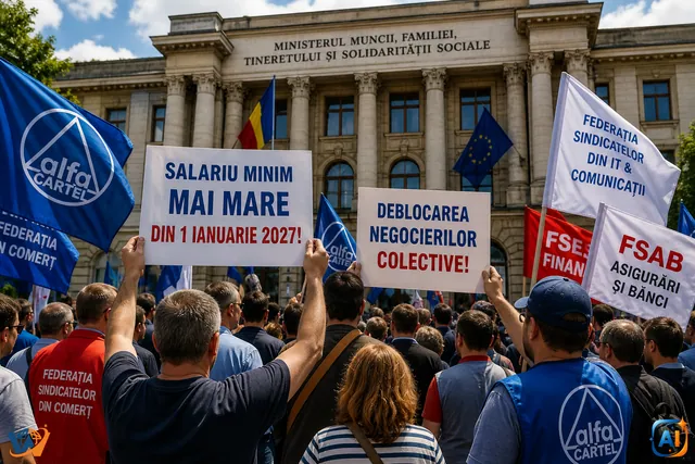 Salariul minim aprinde strada: protest la Ministerul Muncii
