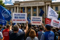 Salariul minim aprinde strada: protest la Ministerul Muncii
