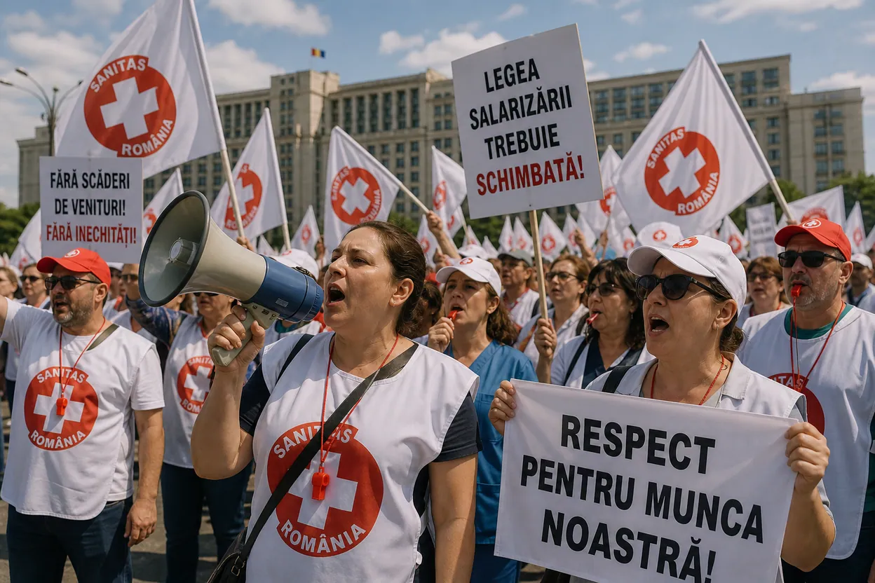 Protest SANITAS în Capitală: angajații din Sănătate cer schimbarea legii salarizării