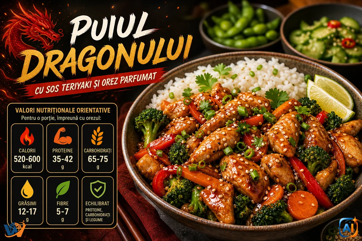 WoW Pulse Gastro: "Puiul Dragonului", Pui teriyaki cu orez și legume