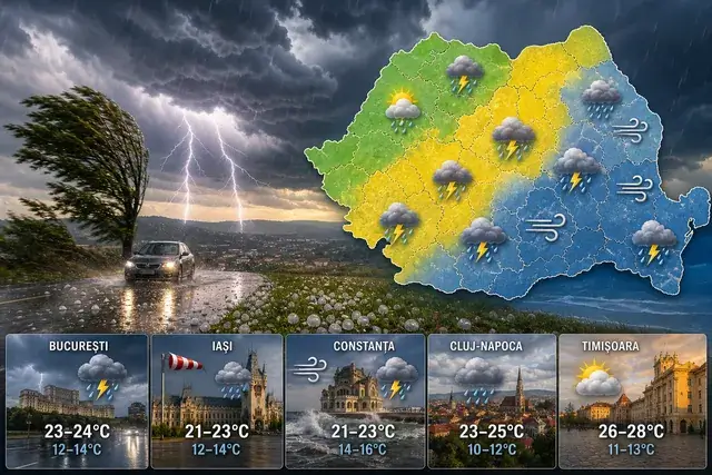 Pulse Meteo: Ploi, grindină și vânt pe 23 mai