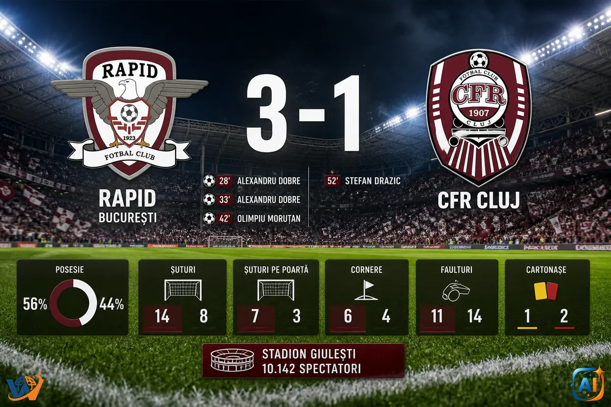 Rapid învinge CFR Cluj cu 3-1