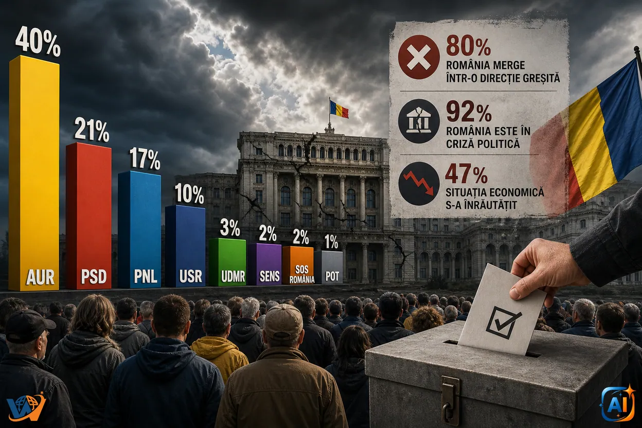 Sondaj IRES: AUR urcă la 40%, PSD rămâne pe doi