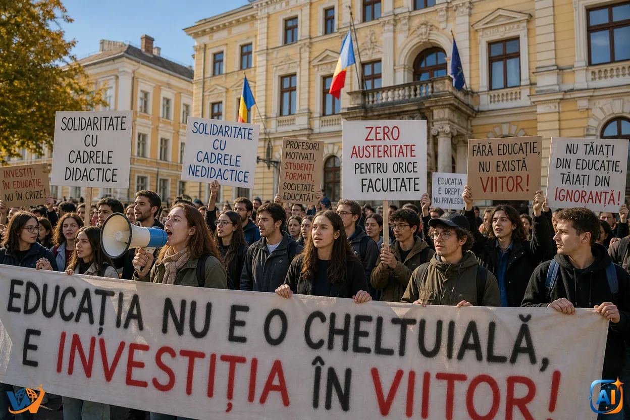 Studenții clujeni ies în stradă pentru Educație - Protest în fața Prefecturii împotriva măsurilor de austeritate