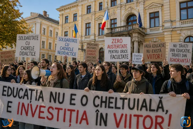Studenții clujeni ies în stradă pentru Educație - Protest în fața Prefecturii împotriva măsurilor de austeritate