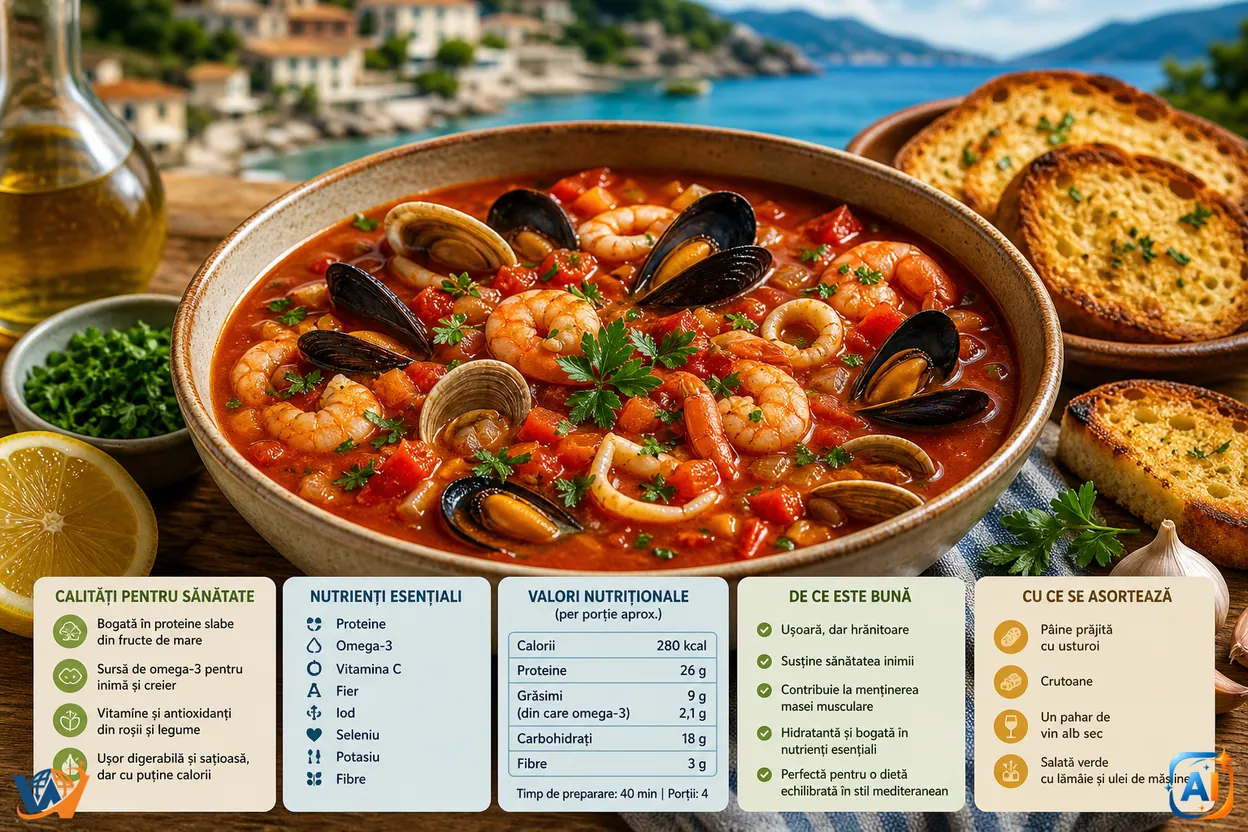WoW Pulse Gastro: Supă mediteraneană cu fructe de mare – rețetă rapidă și elegantă