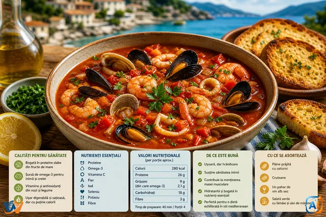 WoW Pulse Gastro: Supă mediteraneană cu fructe de mare – rețetă rapidă și elegantă