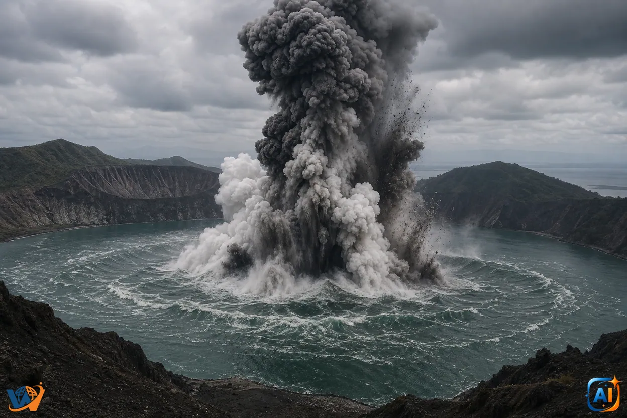 Taal a erupt din nou în Filipine - Coloană de cenușă și valuri uriașe în lacul craterului