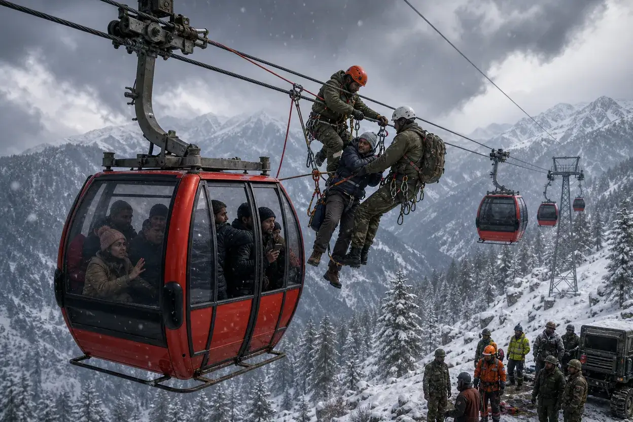 Momente de panică în Kashmir: sute de turiști au rămas blocați în telecabine