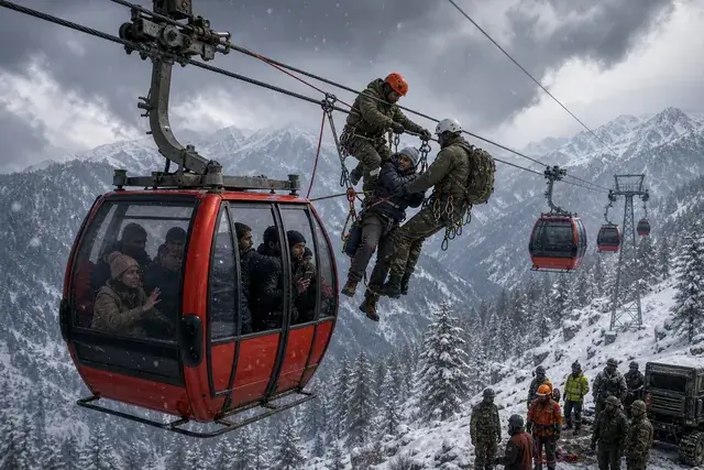 Momente de panică în Kashmir: sute de turiști au rămas blocați în telecabine