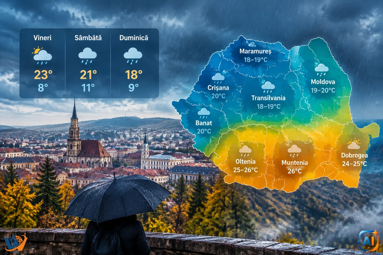 WoW Pulse Meteo: Vremea în Cluj-Napoca și România, 9–11 octombrie: răcire și ploi