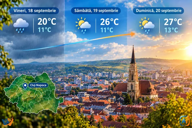 WoW Pulse Meteo: Vineri răcoare la Cluj, 20°C. Weekendul urcă spre 27°C
