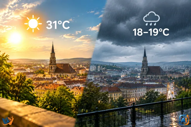 WoW Pulse Meteo: Clujul se răcește brusc: ploaie și doar 19°C sâmbătă