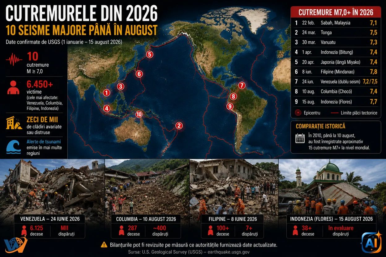 Cutremurele din 2026: 10 seisme majore până în august