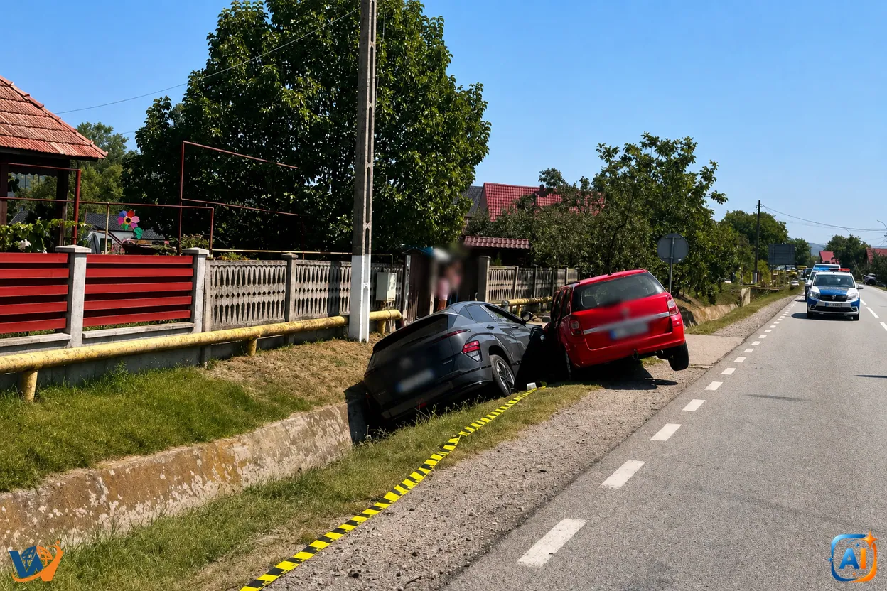 Depășire periculoasă la Cătcău: trei răniți, două mașini în șanț