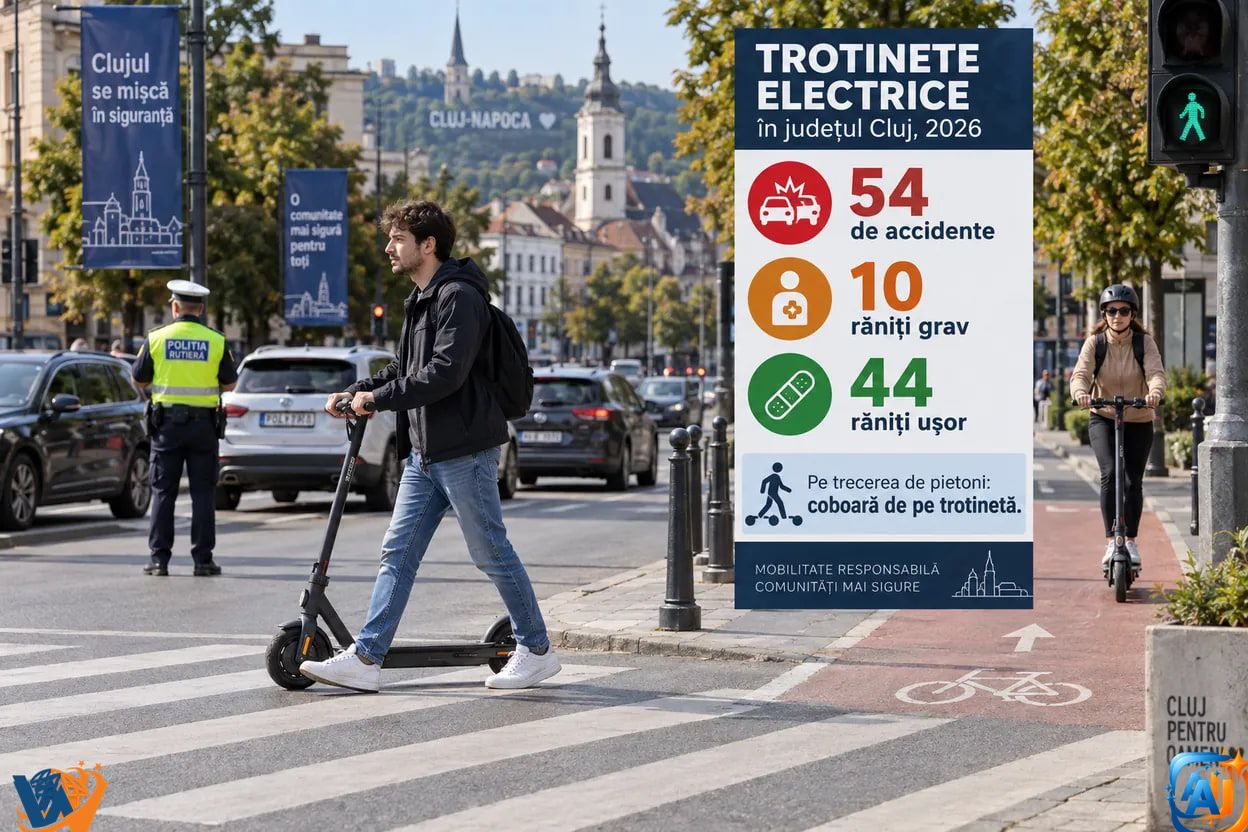 54 de accidente cu trotinete electrice în județul Cluj în 2026