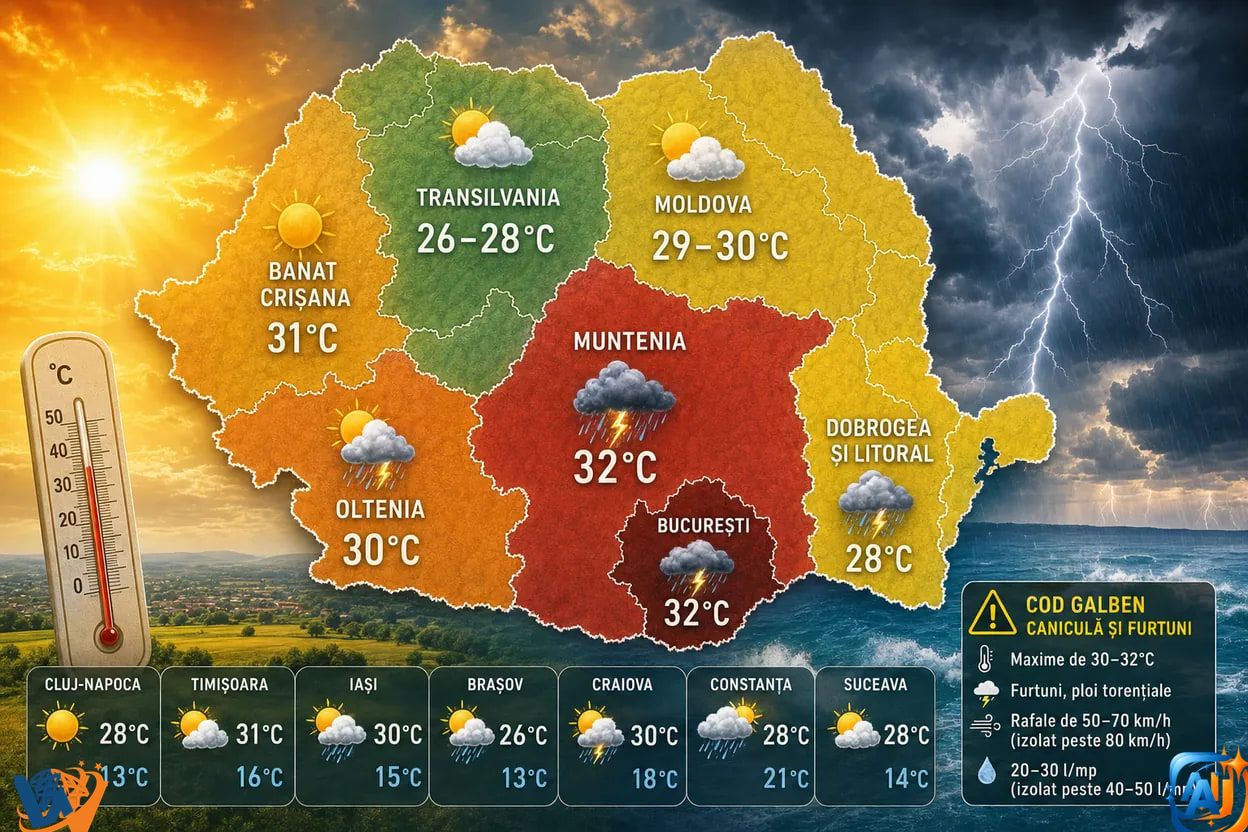 WoW Pulse Meteo: caniculă și furtuni marți