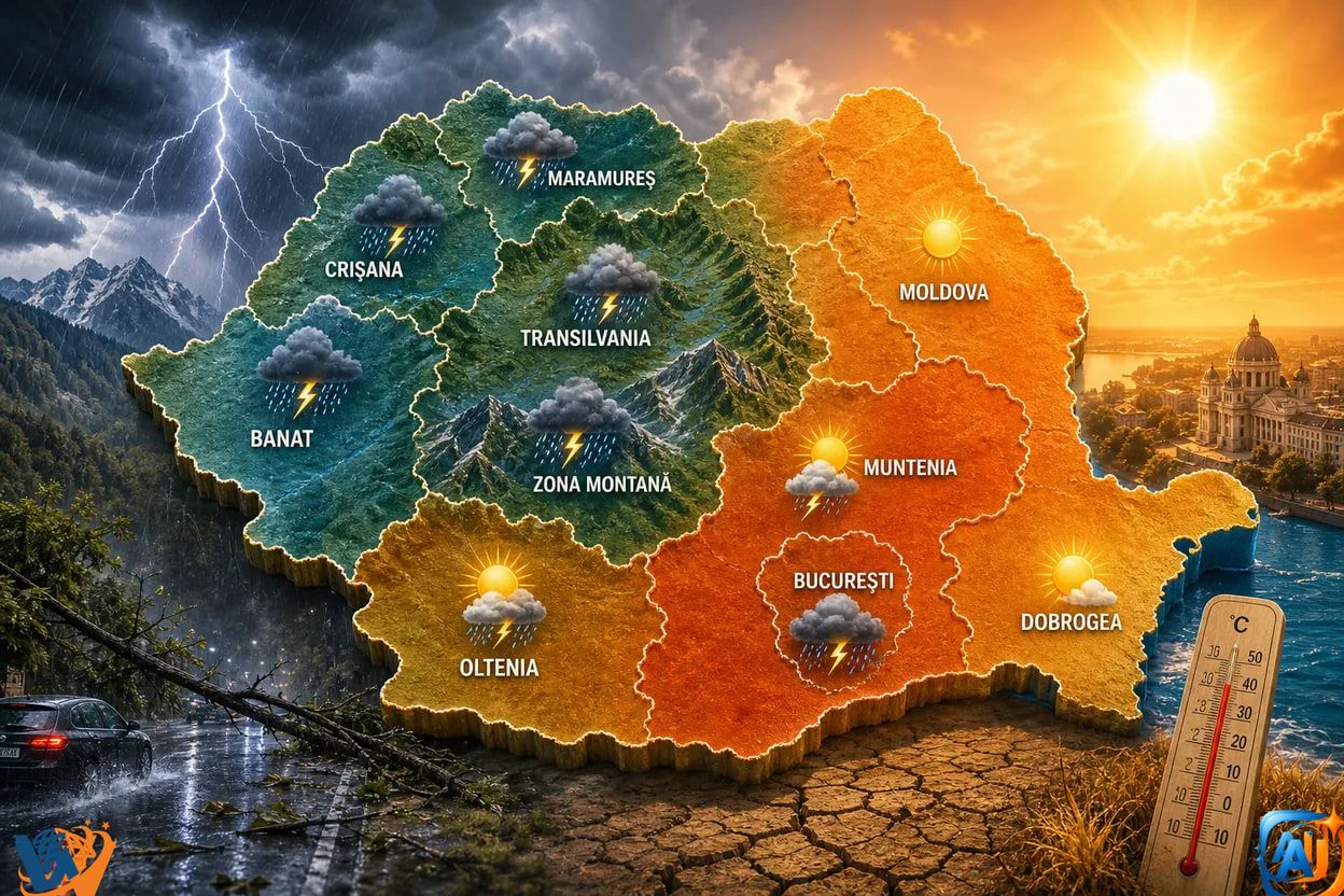 AI Pulse Meteo: furtuni și căldură joi 2 Iunie 2026